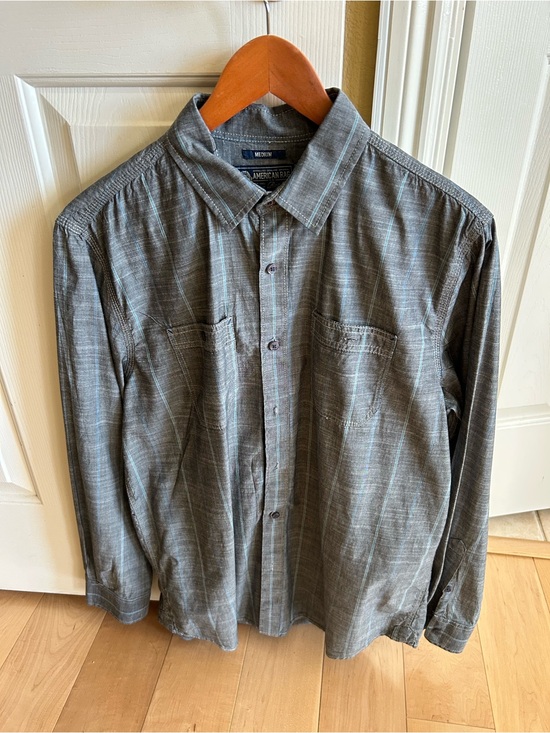 American Rag Other - American Rag Gray Blue Plaid Long-Sleeve Button-Down Shirt Mens Sz Medium